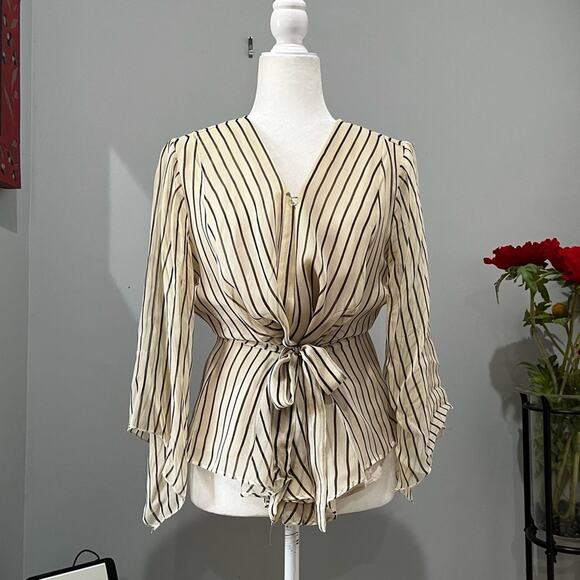 richard malcolm Tops - NEW R Malcolm Nordstrom Silk Belted Wrap Statement Sleeve Semi Sheer Top
M NWOT